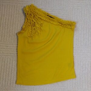 Robert Rodriguez Mustard Ruffled One-Shoulder Blouse